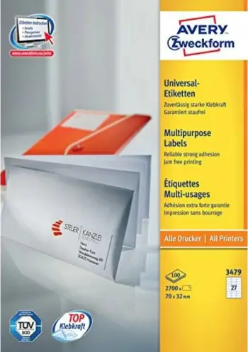 Etiketa ngjitëse Avery Zweckform 3479, 70x32mm, 2700 copë, të bardha
