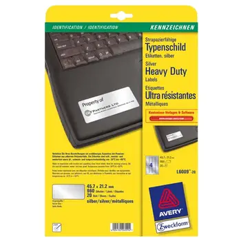 Etiketa vetëngjitëse Avery Zweckform L6009-20, 45.7 x 21.2mm, format A4, argjendi
