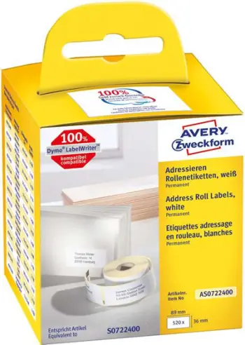 Etiketa termike Avery Zweckform AS0722400, 89 x 36 mm, 260 etiketa, të bardha