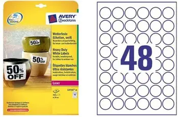 Etiketa vetëngjitëse Avery Zweckform L4716 20 fletë A4, diametër 30mm, të bardha