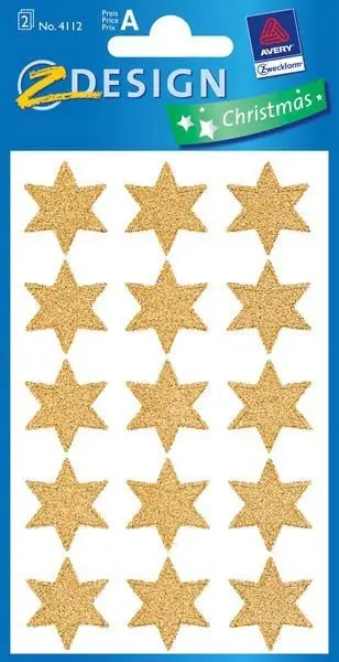 Ngjitësa dekorativë Avery Zweckform Shiny Gold Stars 4112, yje ari, shkëlqyes