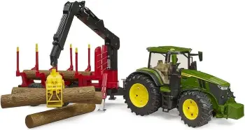 Lodër traktor Bruder 03154 John Deere, me rimorkio pylli, jeshile
