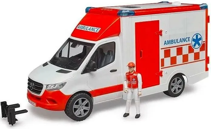 Lodër autoambulancë Bruder 02676 Mercedes Sprinter, 1:16, me figurë paramediku, e bardhë - 1