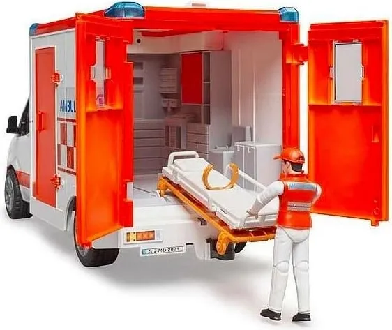 Lodër autoambulancë Bruder 02676 Mercedes Sprinter, 1:16, me figurë paramediku, e bardhë - 2