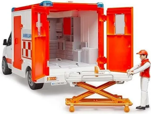 Lodër autoambulancë Bruder 02676 Mercedes Sprinter, 1:16, me figurë paramediku, e bardhë - 3