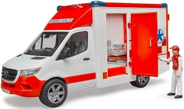 Lodër autoambulancë Bruder 02676 Mercedes Sprinter, 1:16, me figurë paramediku, e bardhë - 4