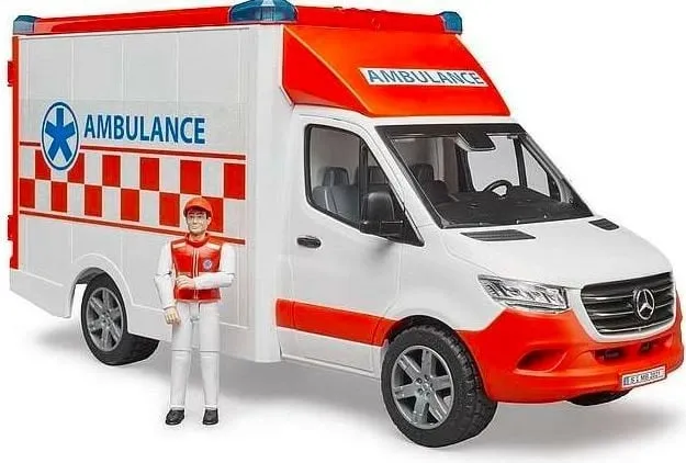 Lodër autoambulancë Bruder 02676 Mercedes Sprinter, 1:16, me figurë paramediku, e bardhë - 5