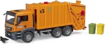 Lodër kamion plehrash Bruder MAN TGS, 1:16, ngarkim i pasëm, portokalli