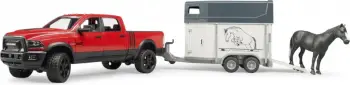 Lodër kamion Bruder RAM 2500 Power Wagon, me rimorkio kali, shkalla 1:16