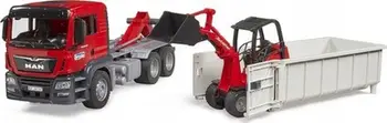 Set lodrash Bruder MAN TGS, kamion me kontejner roll off, mini eskavator, 1:16