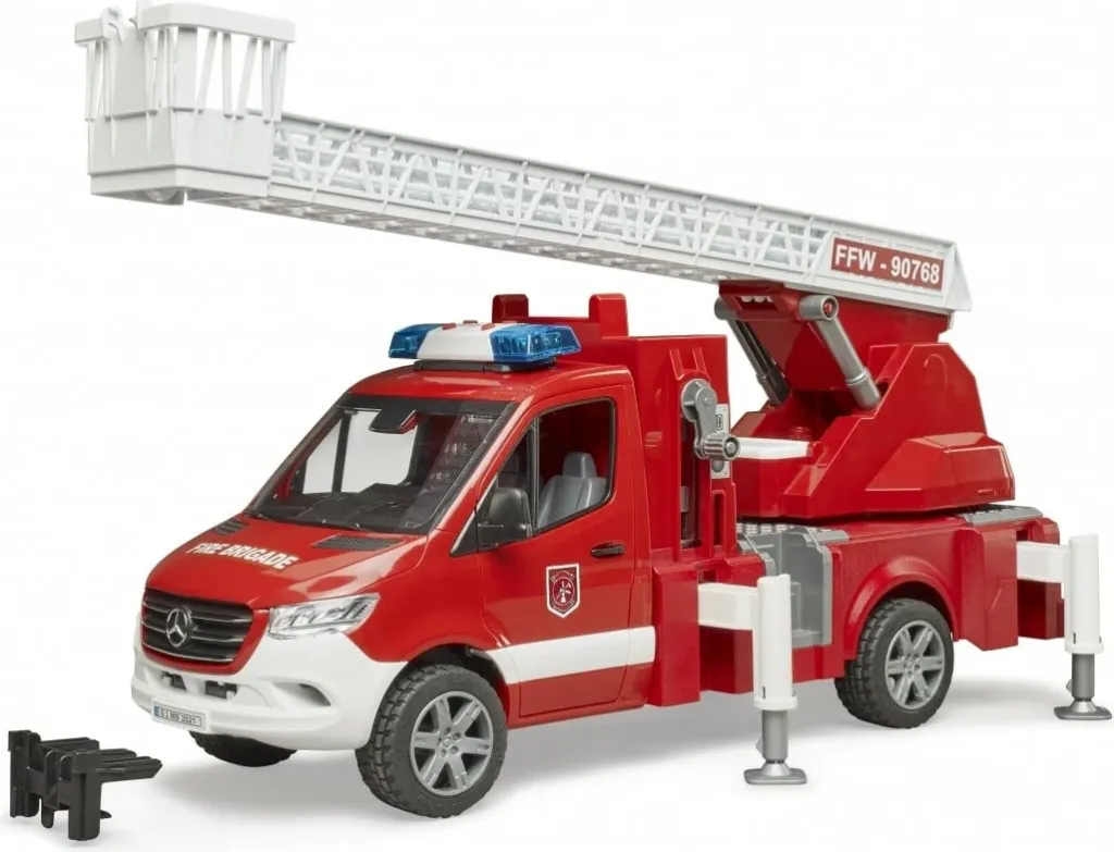 Kamion zjarfikës lodër Bruder Mercedes Benz Sprinter, me shkallë, drita dhe zë, i kuq - 2