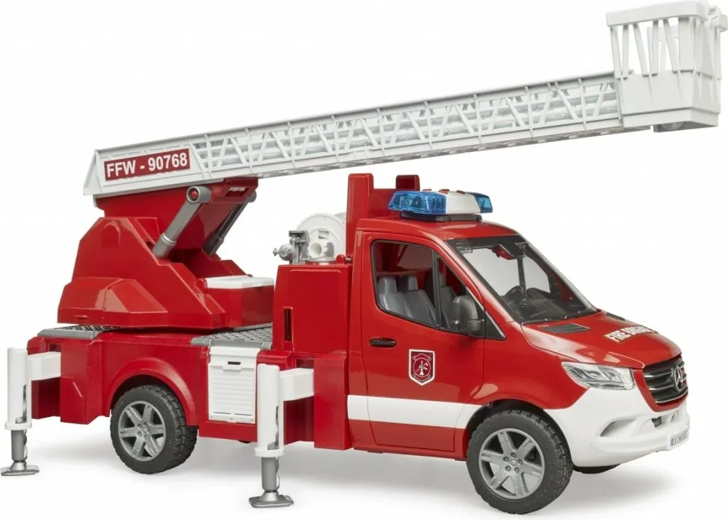 Kamion zjarfikës lodër Bruder Mercedes Benz Sprinter, me shkallë, drita dhe zë, i kuq - 3