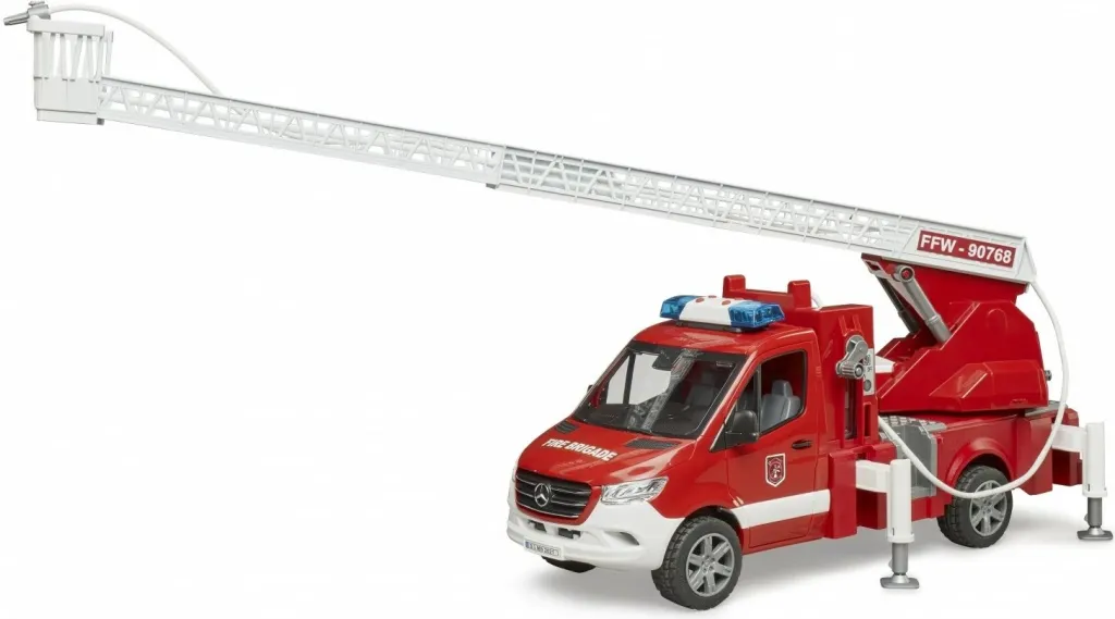 Kamion zjarfikës lodër Bruder Mercedes Benz Sprinter, me shkallë, drita dhe zë, i kuq - 5
