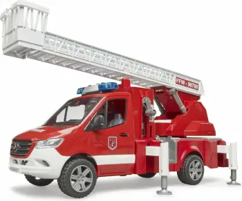 Kamion zjarfikës lodër Bruder Mercedes Benz Sprinter, me shkallë, drita dhe zë, i kuq