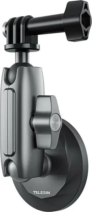 Mbajtëse magnetike për kamera sportive, Telesin CMM-001, magnete neodymium 3600GS, kokë dyfishe me top 1/4" dhe GoPro, aliazh alumini, e palosshme