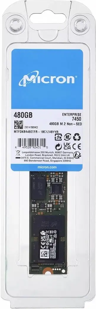 Disk SSD Micron 7450 PRO, 480GB, M.2 NVMe, e zezë