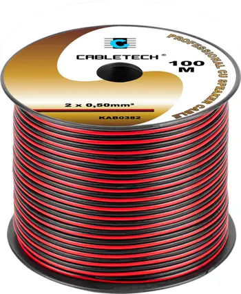 Kabllo altoparlanti Cabletech KAB0382, 0.5mm², bakër 100%, zi kuqe