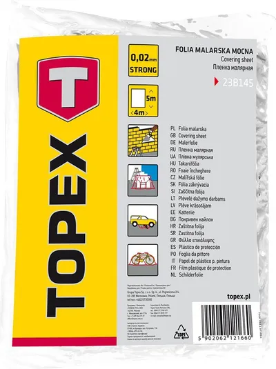 Folie për lyerje Topex (23B145), 4 x 5m, transparente - 2