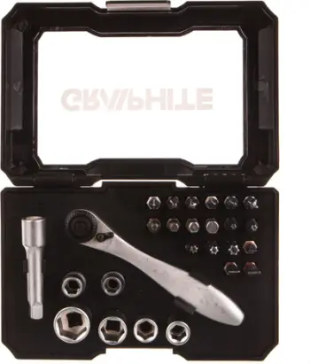 Set kaçavida dhe vegla Topex (56H604), 26 copë, të argjendta