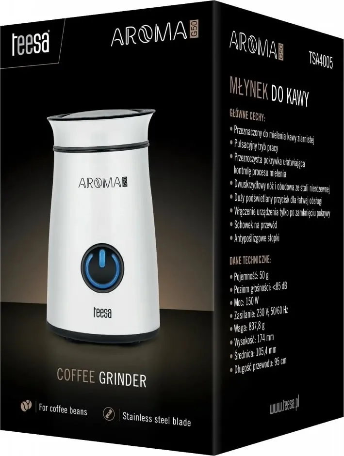 Mulli kafeje Teesa Aroma G50-TSA4005, 150W, 50 g, i bardhë - 4