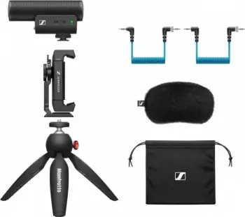 Mikrofon Sennheiser MKE 400 Mobile Kit me tripod Manfrotto, superkardioid, Blu