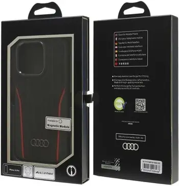 Mbështjellës Audi Genuine Leather MagSafe për iPhone 16 Pro 6.3", i zi-kuq