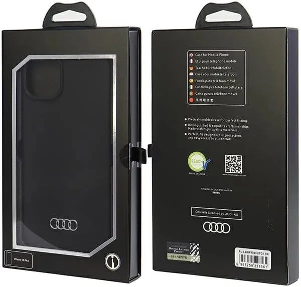 Mbështjellës Audi për iPhone 15 Plus, silikon, i zi - 3