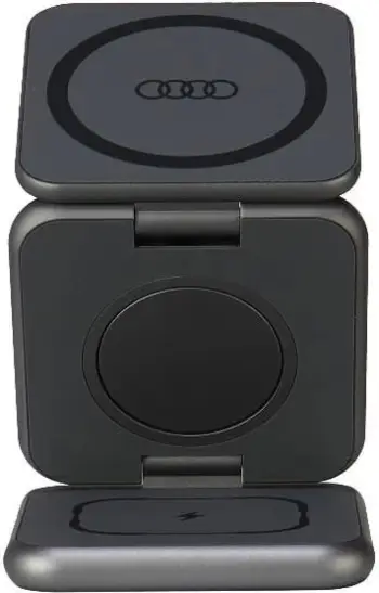 Karikues magnetik 3-në-1 Audi, palosshëm, USB-C, 15W, metalik, gri