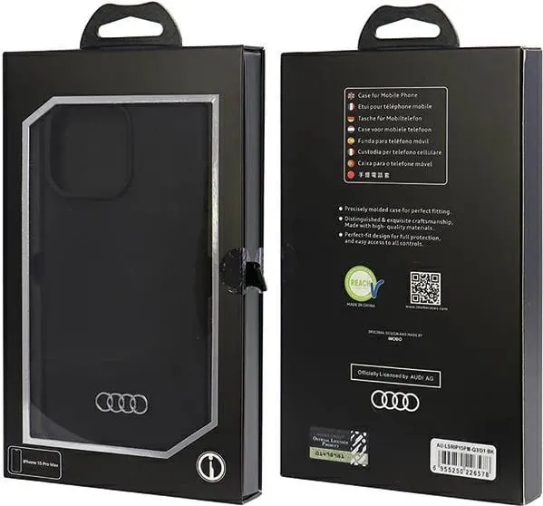 Mbështjellës Audi për iPhone 15 Pro Max/Pro, silikon, i zi - 3