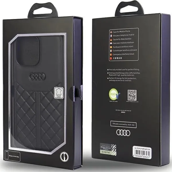 Mbështjellës Audi Genuine Leather për iPhone 14 Pro Max 6.7", i zi - 1