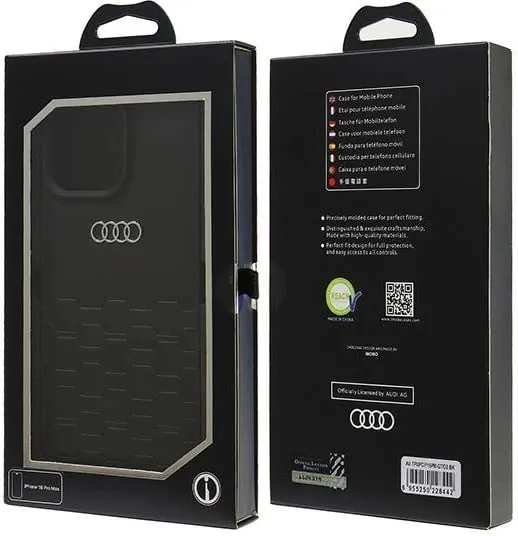 Mbështjellës Audi për iPhone 16 Pro Max 6.9", lëkurë sintetike, i zi, Hardcase - 1