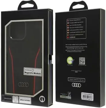 Mbështjellës Audi Genuine Leather MagSafe për iPhone 16 Pro Max 6.9", zi-kuq