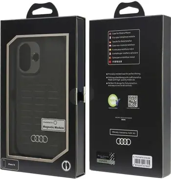 Mbështjellës Audi Synthetic Leather MagSafe për iPhone 16 6.1", i zi, hardcase