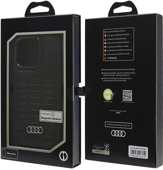 Mbështjellës Audi Synthetic Leather MagSafe për iPhone 16 Pro 6.3", i zi - 1