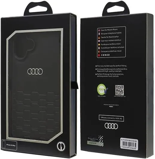 Mbështjellës Audi për iPhone 16 Plus 6.7", lëkurë sintetike, i zi, HardCase - 1