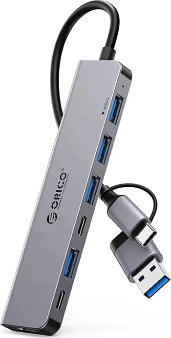 Kasë Orico YSA7-U3, 7 porta USB (4x USB-A 2.0, 1x USB-A 3.0, 2x USB-C 2.0), Gri