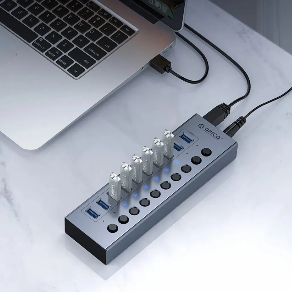 Hub USB Orico BT2U3-16AB, 16x USB-A 3.0 me çelësa, Gri - 4