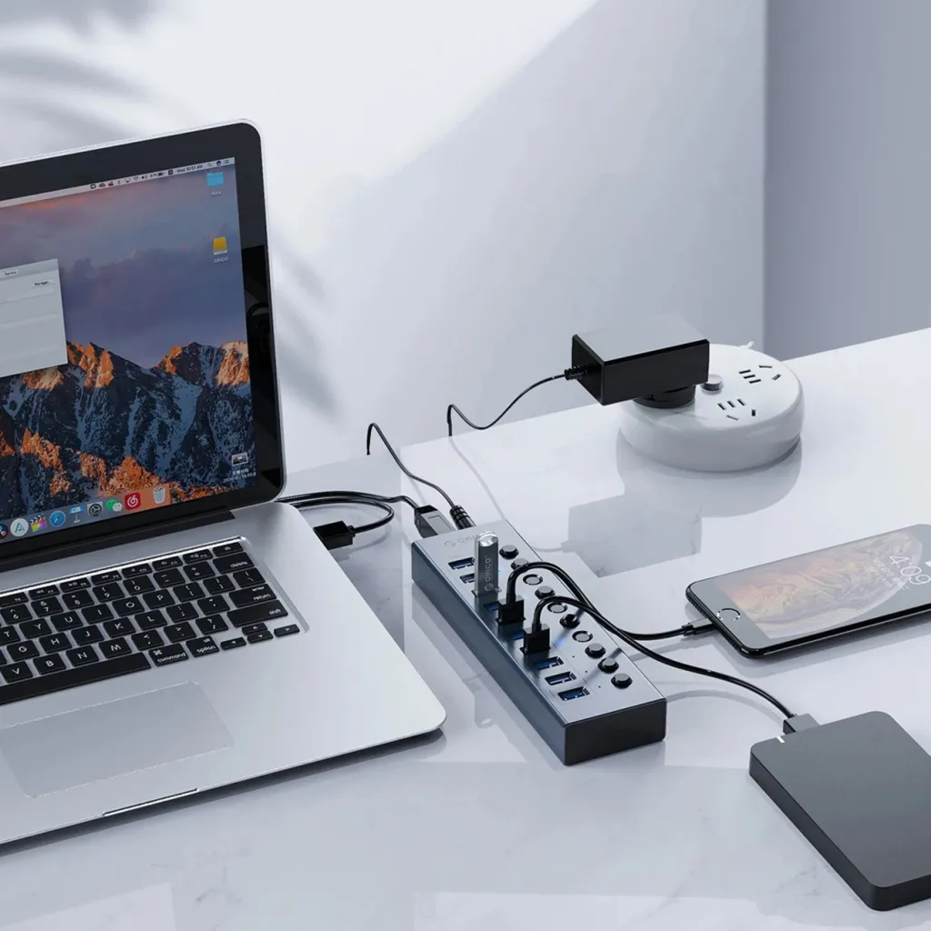 Hub USB Orico BT2U3-16AB, 16x USB-A 3.0 me çelësa, Gri - 5