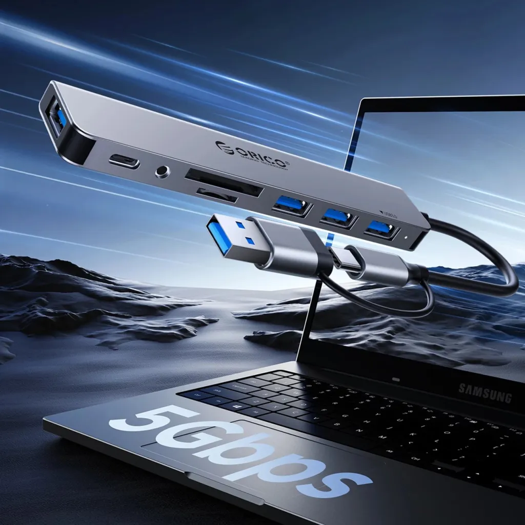 Kasë Orico YSA8-U3, 8 porta, USB-A/USB-C, Gri - 5