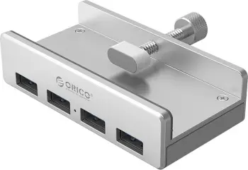 Hub USB Orico MH4PU me kapëse, 4x USB-A 3.0, Argjendtë