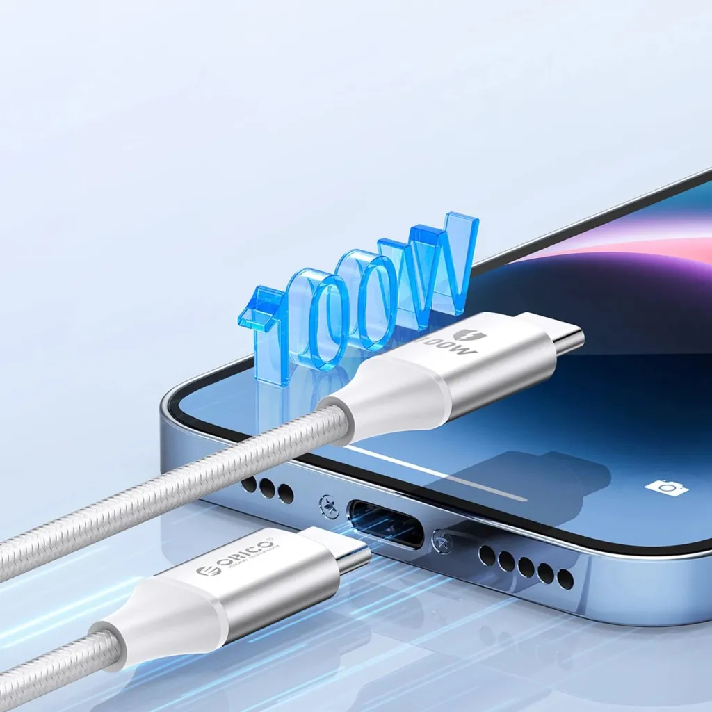Kabllo Orico CDX USB-C në USB-C, 1m, 100W, 5A, Bardhë - 3