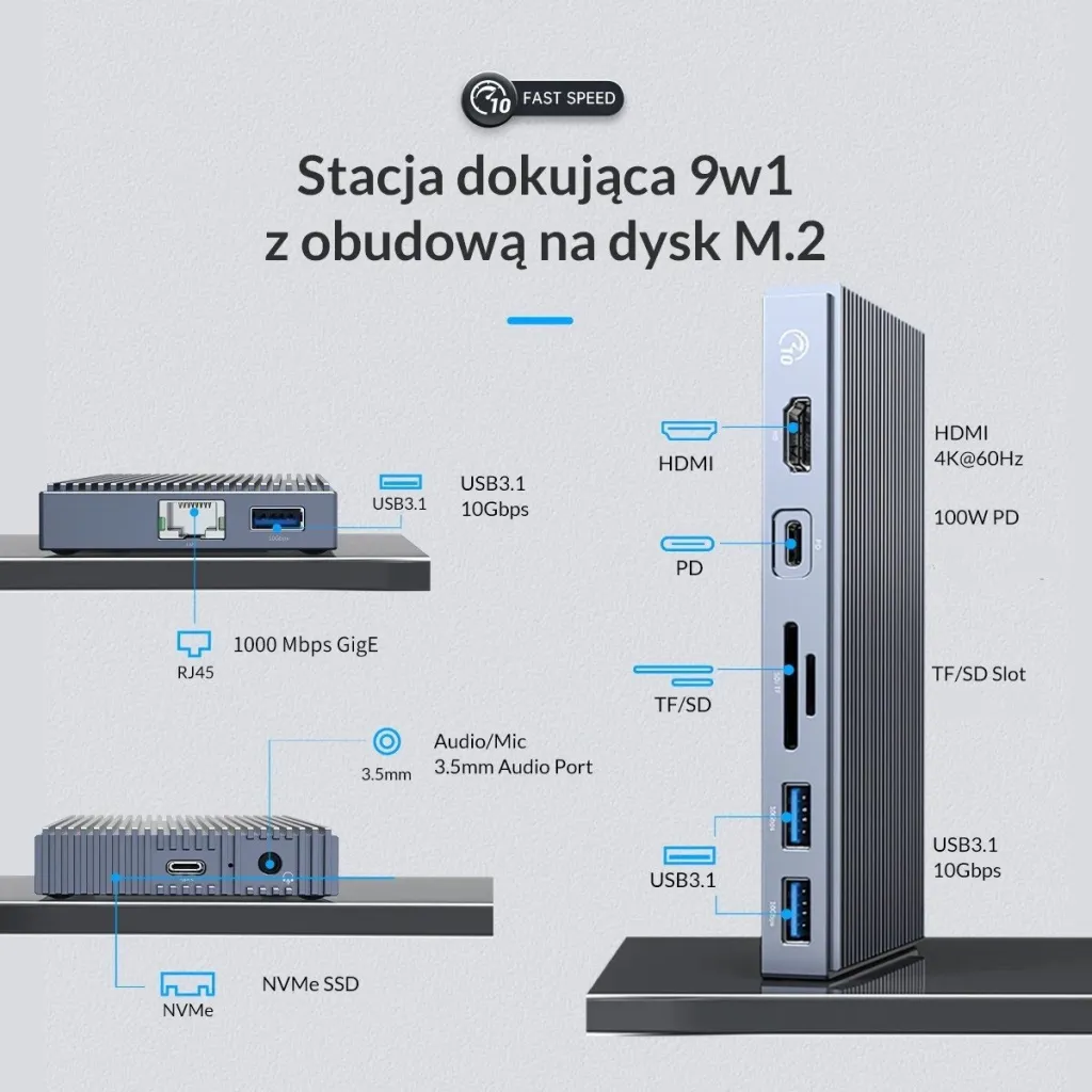 Hub Orico 9w1, NVMe, gri - 3