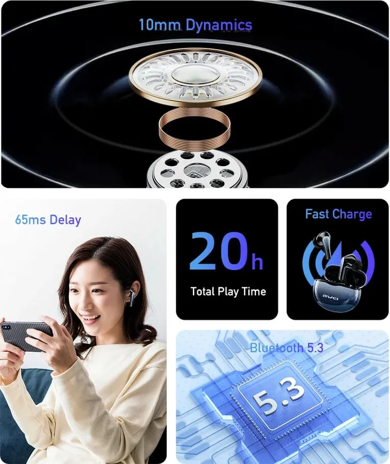 Kufje Me Bluetooth AWEI T62ENC (Mint) - 5