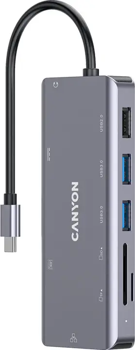 Replikator i portit CANYON DS-11 9v1, 1xUSB-C PD 100W, 1xHDMI (4K), 3xUSB-A, RJ45 Gb, 3.5mm jack, lexues SD/micro SD