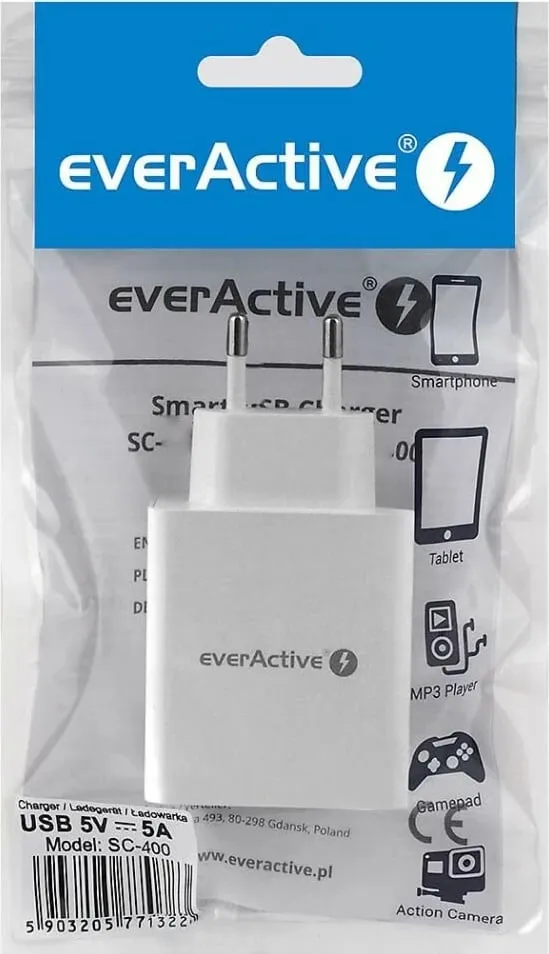 Karikues EverActive SC-400, 4x USB-A, 5A, i bardhë - 3
