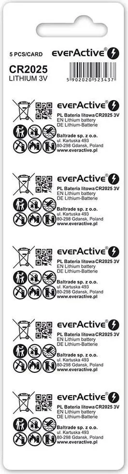 Bateri Lithium mini everActive CR2025, 5 copë - 2