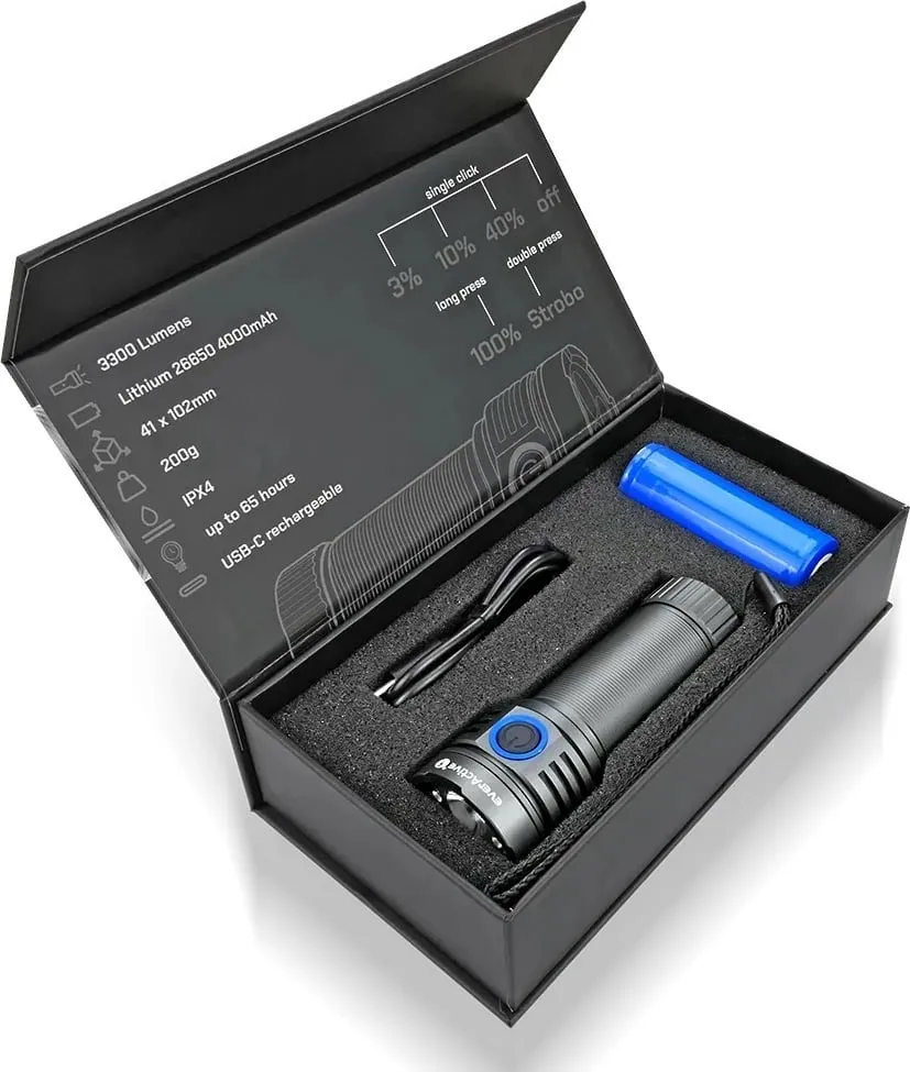 Dritë dore EverActive FL-3300R Luminator, LED, e rikarikueshme, e zezë - 9