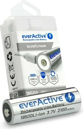 Akumulator everActive 18500, 3.7V Li ion 2100mAh, karikim USB C