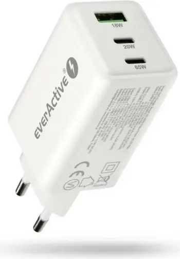 Karikues mural Everactive 65W, 1x USB, 2x USB C, i bardhë