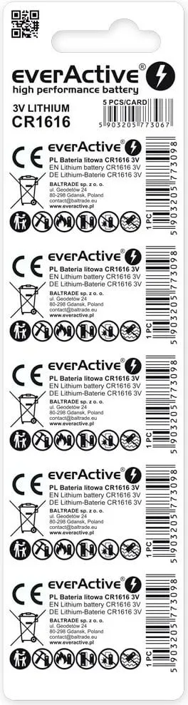 Bateri litium everActive CR1616, 3V, set 5 copë - 2